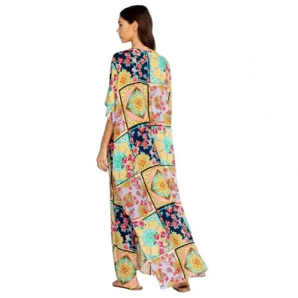 Johnny Was Japer Lace Up Maxi Kaftan Dress In Multi S/M - Picture 2 of 13